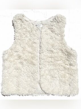 H&M Kid Girl Boy Faux Fur Cream Vest Lined Layering Off White Top Funky Fun 8 9
